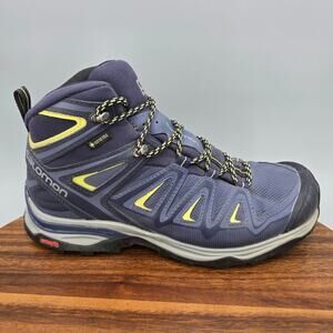Salomon X Ultra 3 Mid GTX Boots Womens 8.5 Blue Yellow Outdoor Hiking Waterproof